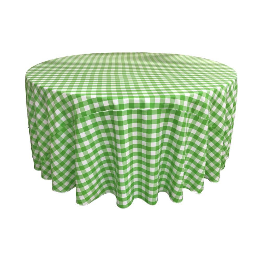 Polyester Gingham Checkered 108 in. CH Round Tablecloth, White and Lime - Hercitys
