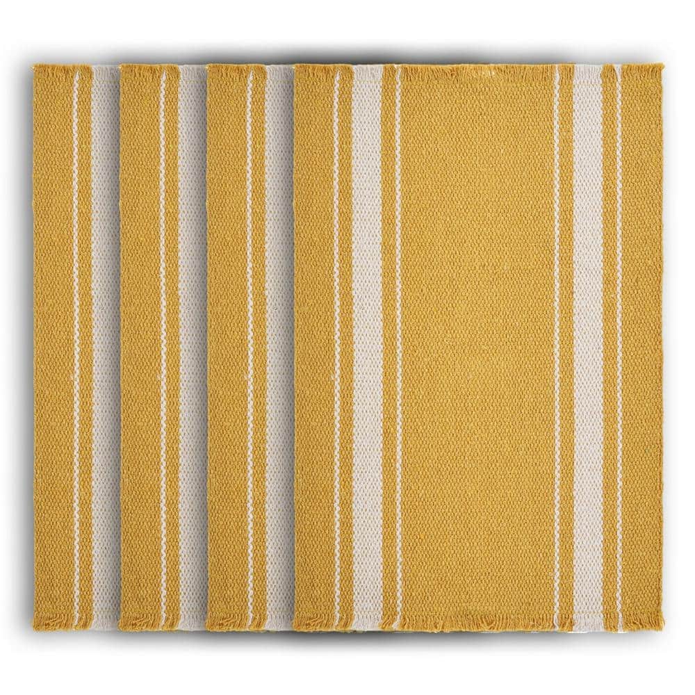 Sunny Day 19 in. x 13 in. Yellow Striped Fringed Cotton Placemat (Set of 4) - Hercitys