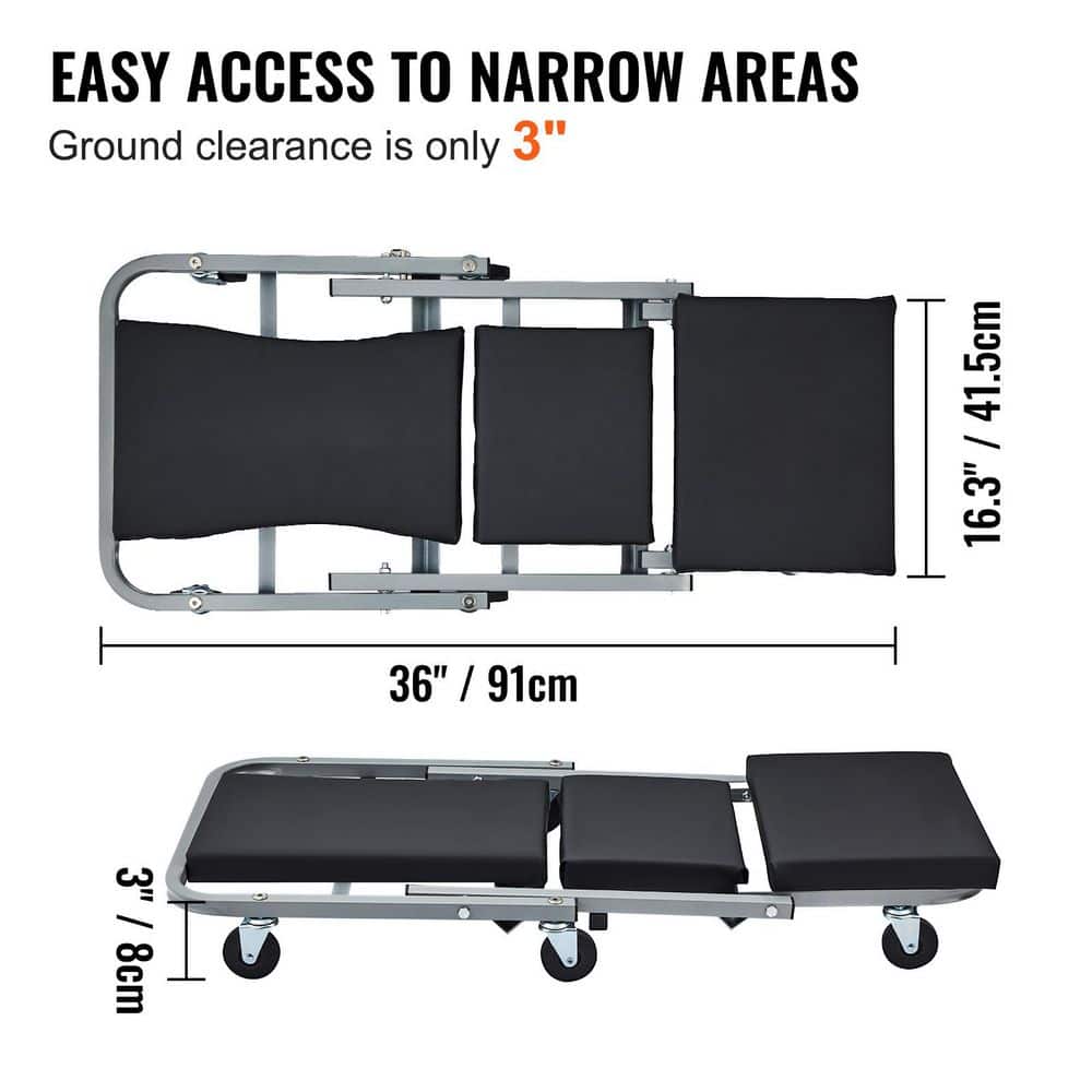 Z-Creeper Seat, 2 in 1 Rolling Folding Car Creeper/Stool, 300 lbs. Capacity Mechanic Creeper, Low Profile Creeper, Black - Hercitys