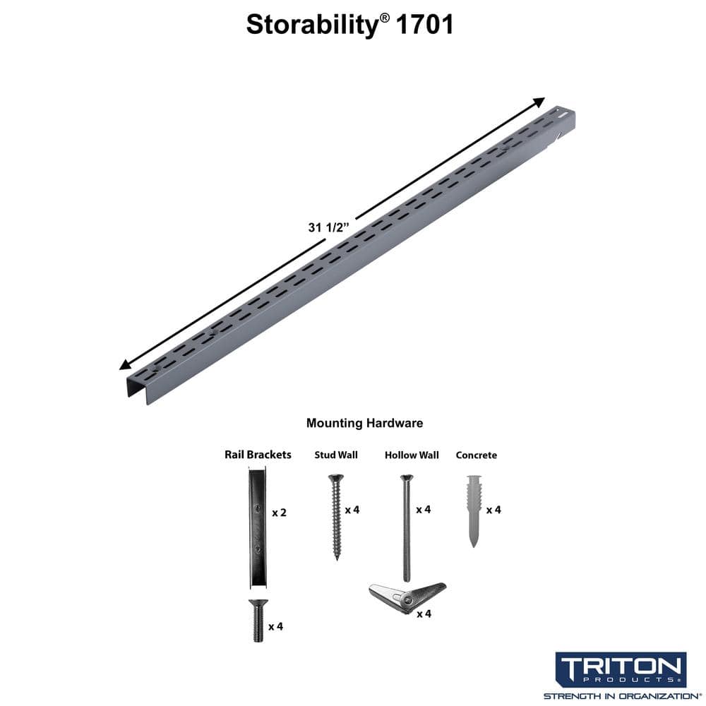 Storability 63 in. L Gray Epoxy Coated Steel Vertical Hang Rail and Mounting Hardware Track Storage System - Hercitys