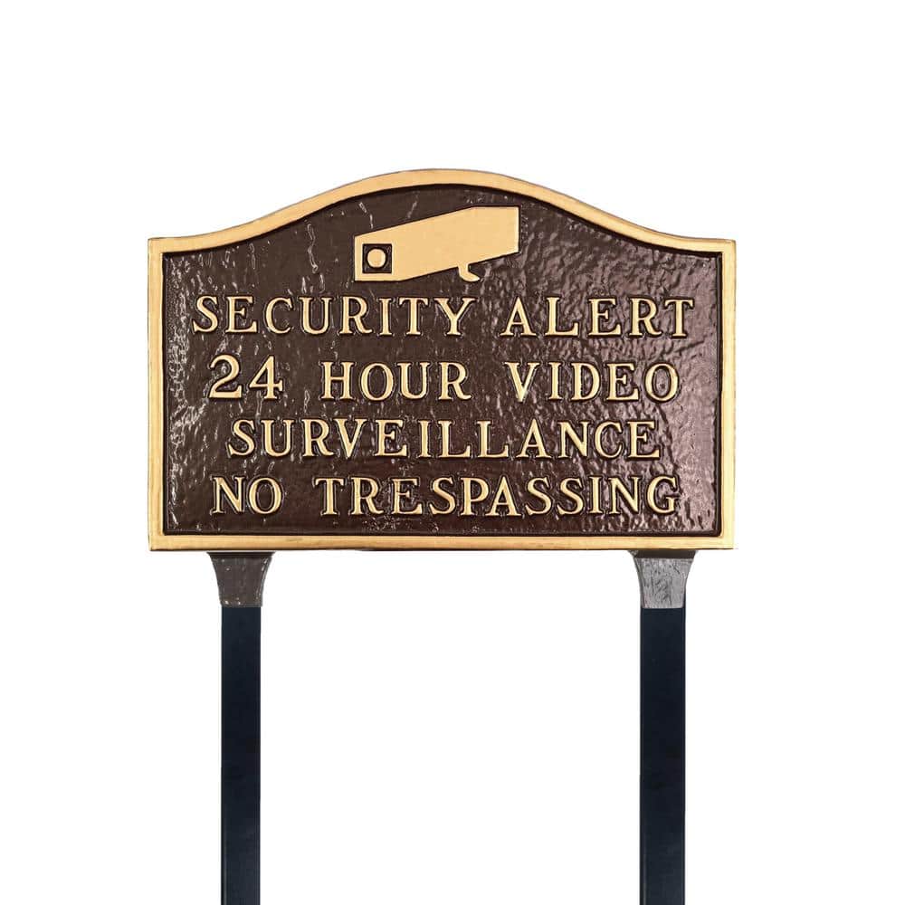 Security Alert Standard Statement Plaque with Lawn Stakes – Oil Rubbed Gold - Hercitys