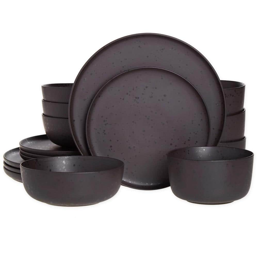 Mio 16-Pcs Stoneware Dinnerware Set in Pepper With Reactive Glaze - Hercitys