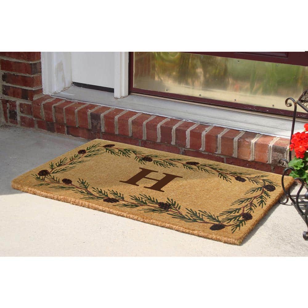 Heavy Duty Evergreen Brown 22 in. x 36 in. Coir Monogrammed H Indoor Outdoor Door Mat - Hercitys