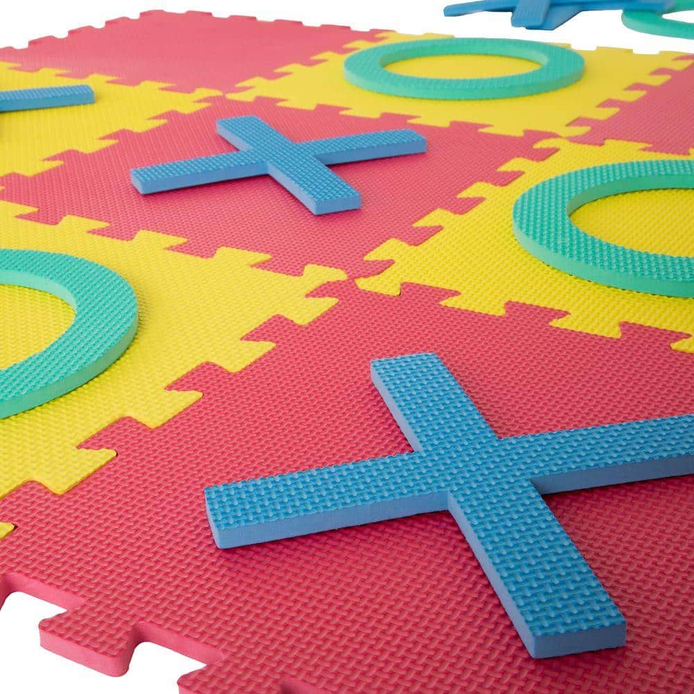 Multi-Colored 36 in. x 36 in. x 0.325 in. Giant Interlocking Foam Square Tic-Tac-Toe Game - Hercitys
