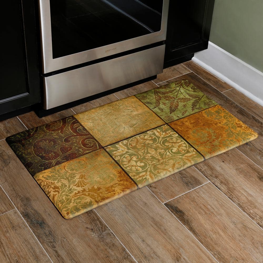 Cloud Comfort Green Mosaic 20 in. x 36 in. Anti-Fatigue Kitchen Mat - Hercitys