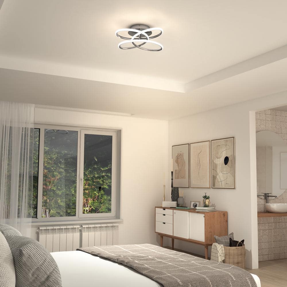 Swirl Butterfly 16 in. 1-Light Modern Chrome Integrated LED Flush Mount Ceiling Light Fixture for Kitchen or Bedroom - Hercitys