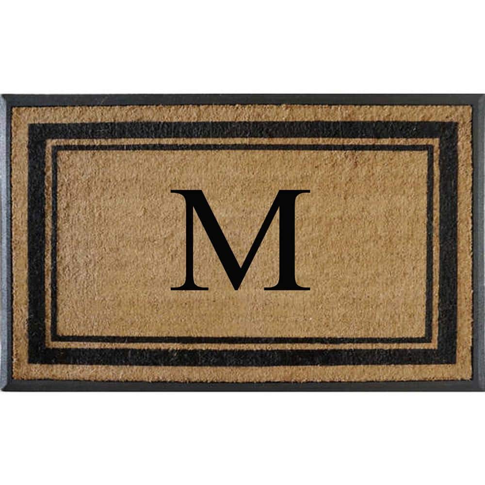 A1HC Flocked Markham 30 in. x 48 in. Coir Double Border Monogrammed M Non-Slip Outdoor Door Mat - Hercitys