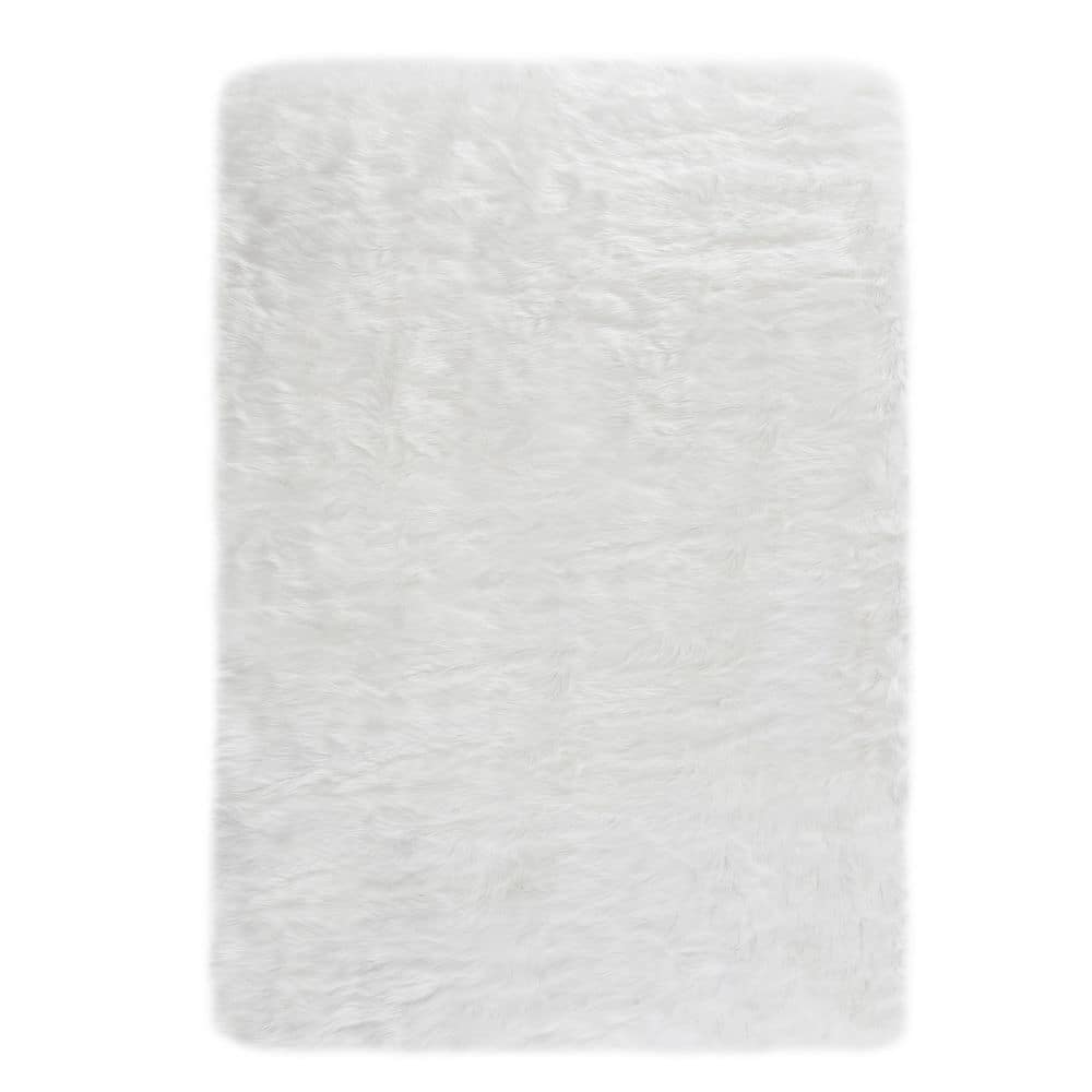 White 5 ft. x 7 ft. Fluffy Fuzzy Faux Sheepskin Fur Rug Area Rug - Hercitys
