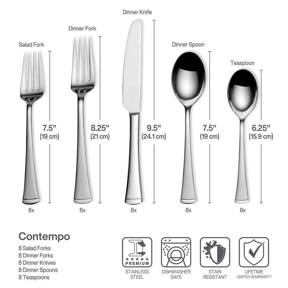 Contempo 42-pc Flatware Set, Service for 8, Stainless Steel 18/0 - Hercitys