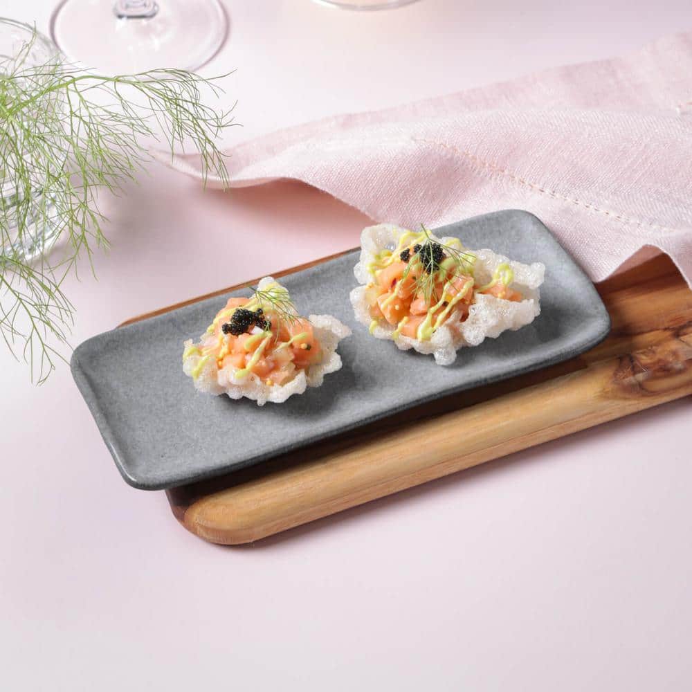 8.66 in. Dust Gray Stoneware Rectangular Platter Organic (Set of 4) - Hercitys