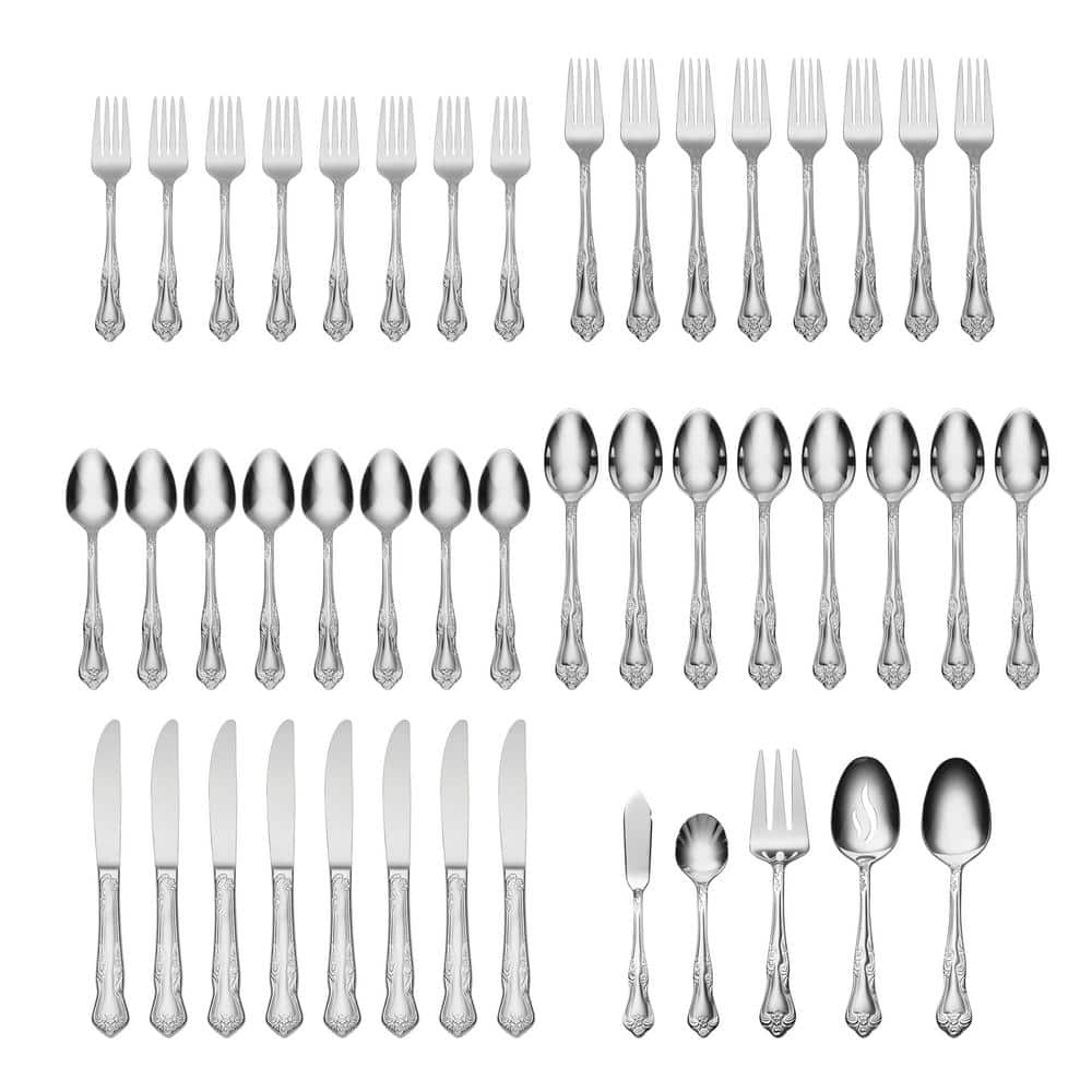 Azalea 45-Piece Silver 18/0-Stainless Steel Flatware Set (Service for 8) - Hercitys