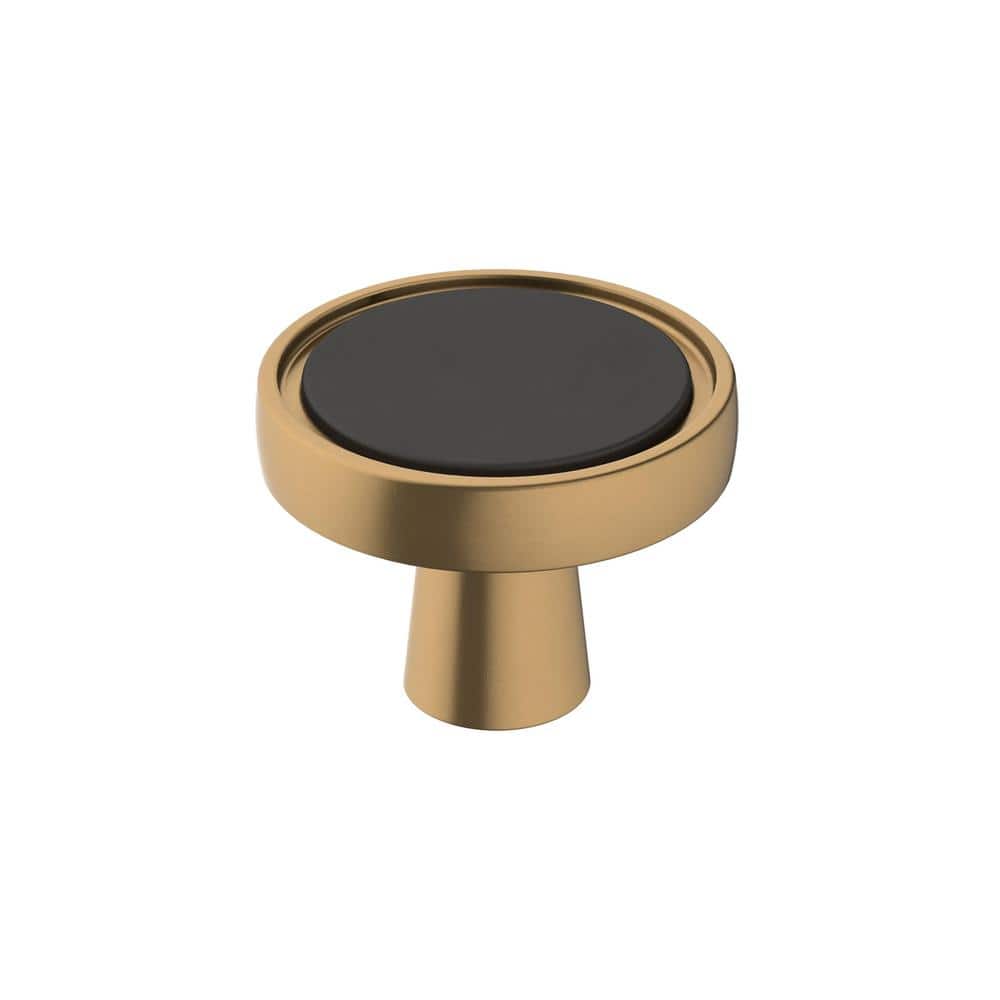 Mergence 1-3/8 in. (35mm) Modern Matte Black/Champagne Bronze Round Cabinet Knob - Hercitys