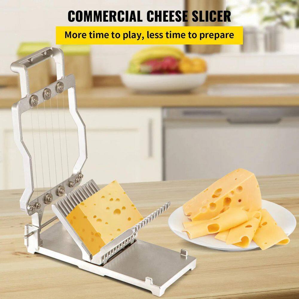 Aluminum Alloy Cheese Slicer with Stainless Steel Wire, 1cm and 2cm Adjustable Blade for Cheese, Butter Slicing, Silver - Hercitys