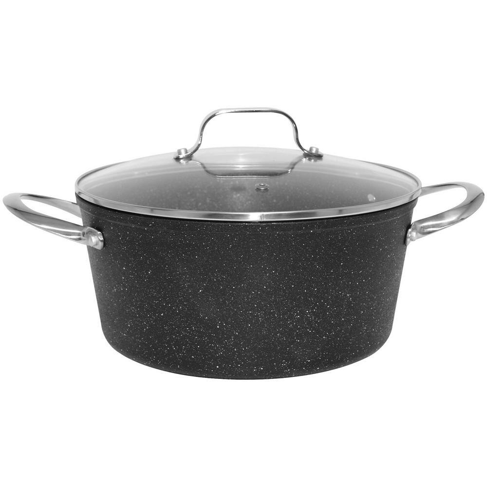 The Rock 6 qt. Round Aluminum Nonstick Casserole Dish in Black Speckle with Glass Lid - Hercitys