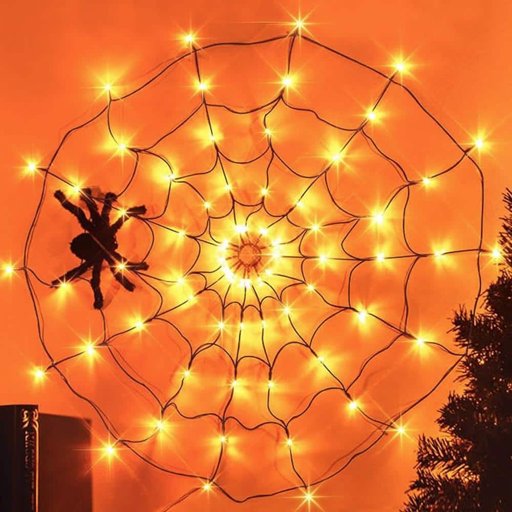 Electric Lighted Halloween Hanging Décor LED Spider Web and Spider - Hercitys