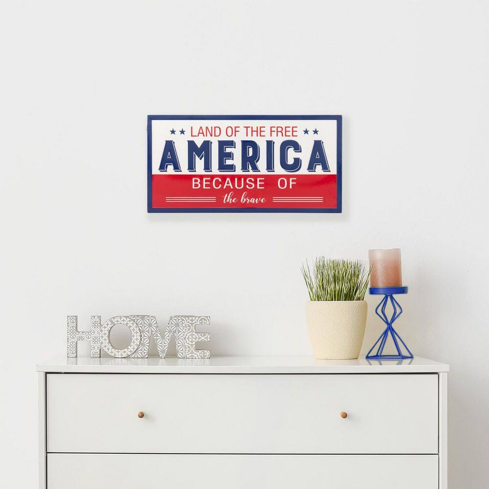 Land of the Free Because of the Brave Patriotic Metal Wall Sign-10 in. - Hercitys