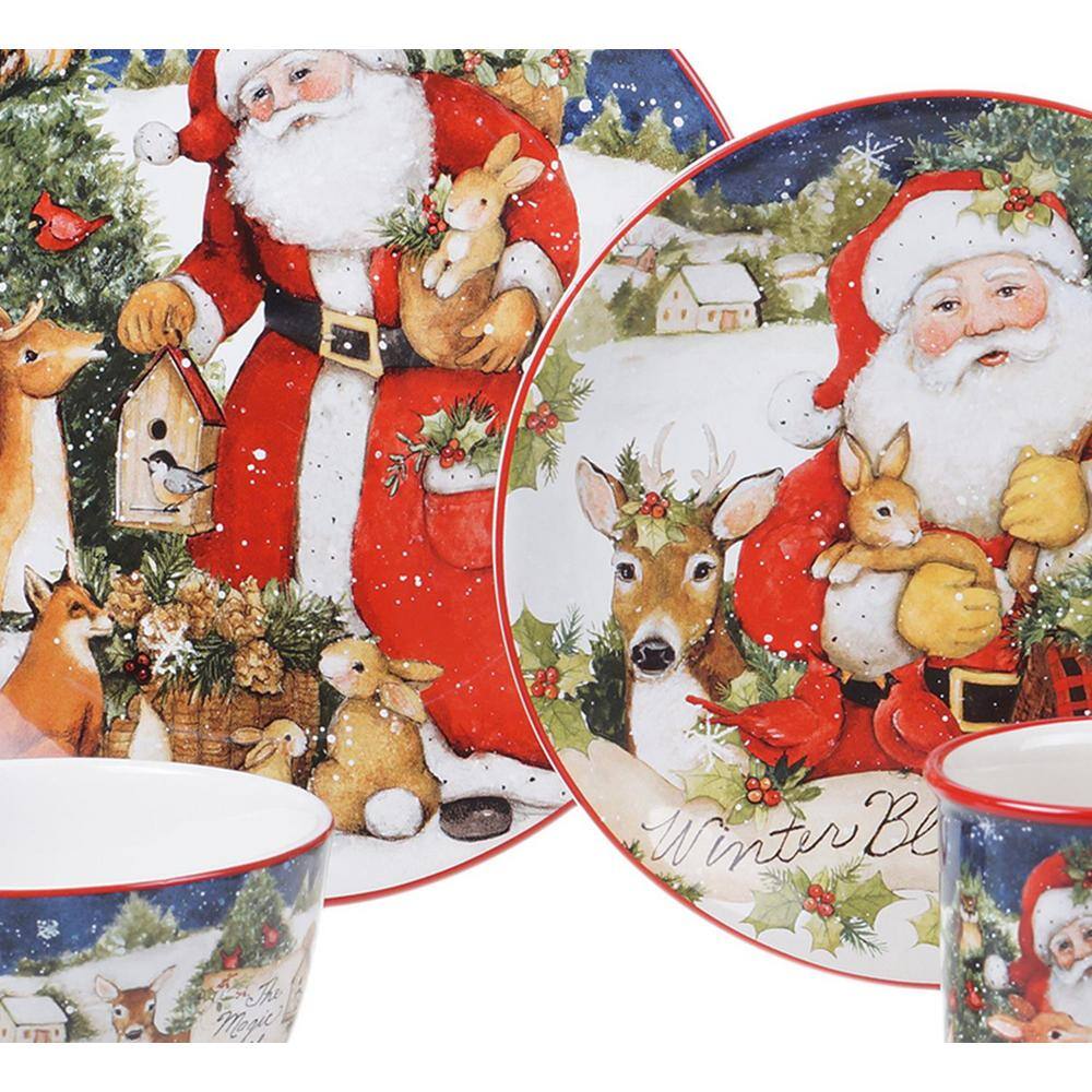6 in. Magic of Christmas Santa Multicolored Earthenware Canape Plate (Set of 4) - Hercitys