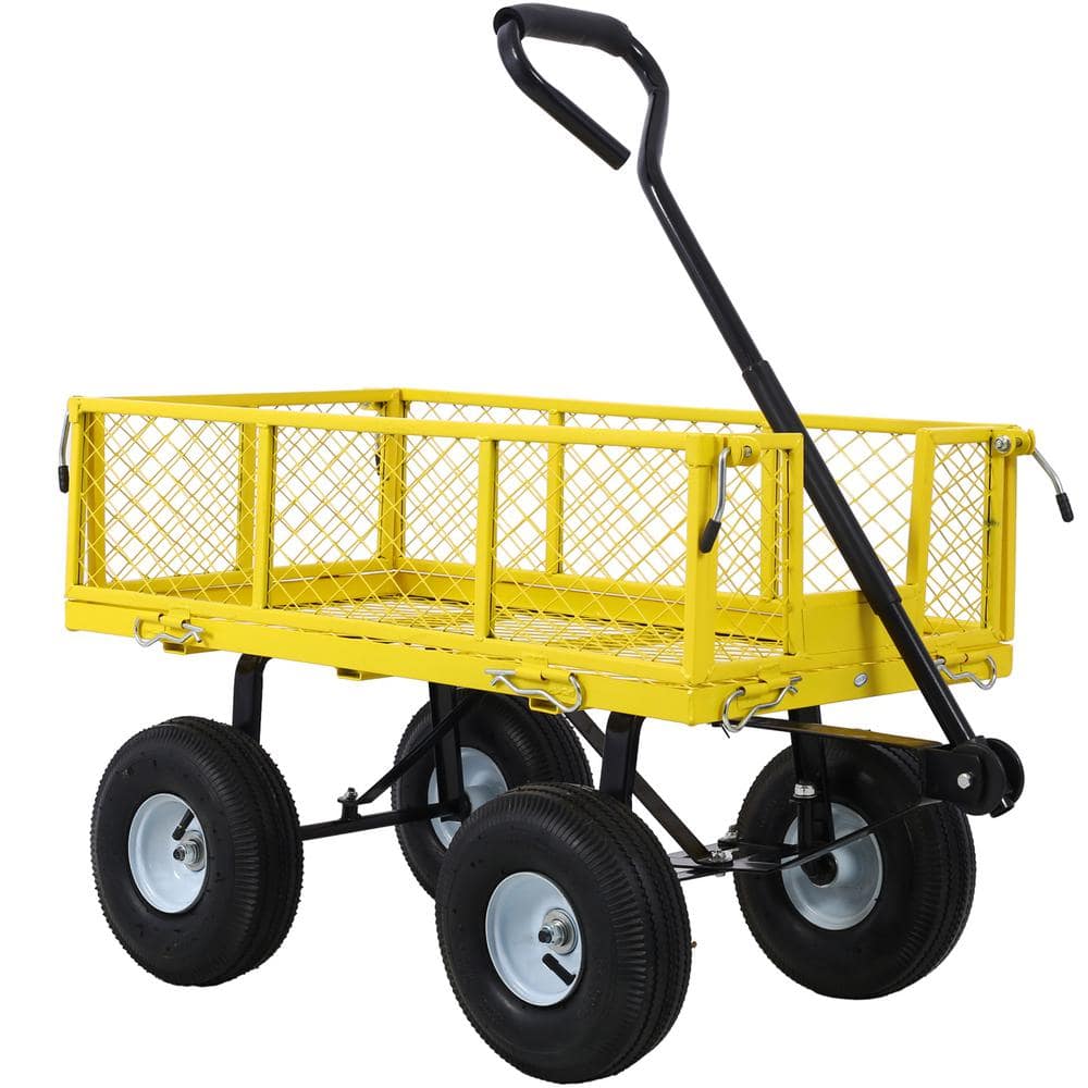 TD Garden Ultra-Light Portable 3 cu. ft. Metal Mesh Removable Sides Metal Garden Utility Cart Yellow - Hercitys