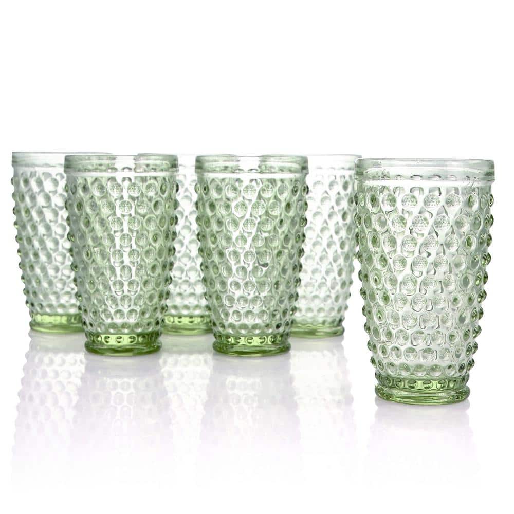 6 Piece 14.3 oz. Hobnail Handmade glass Tumbler Set in Green - Hercitys