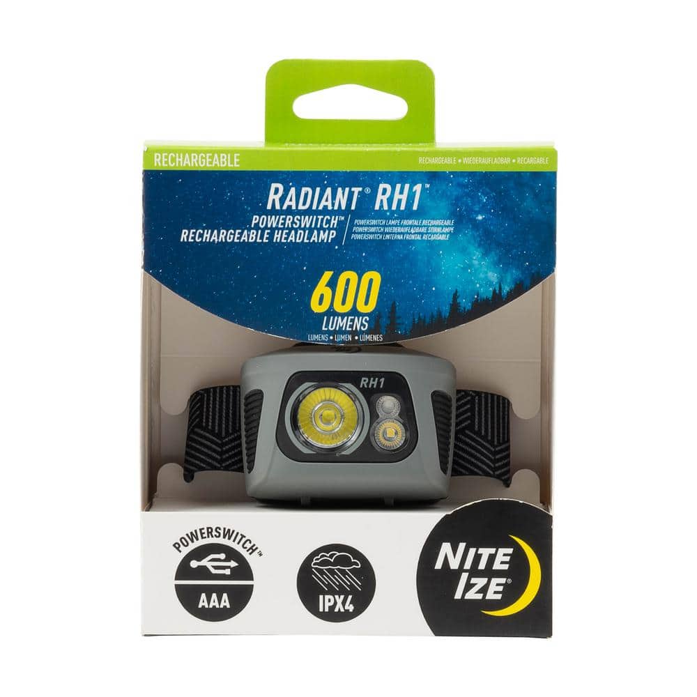 600 Lumens Radiant RH1 PowerSwitch Rechargeable Headlamp, Dual Power Alkaline USB Battery - Hercitys
