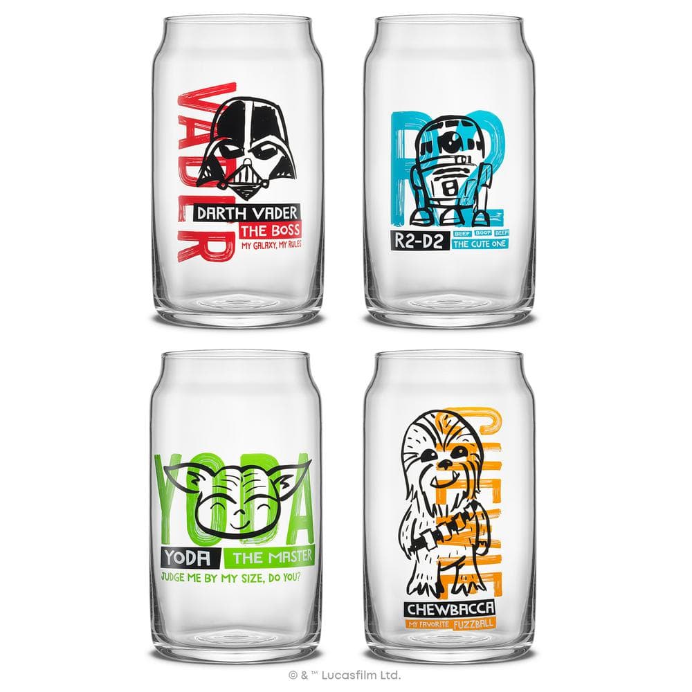 SW Can Glass (Set of 4) Pieces Glasses with 4-Clear Straws Plus 1-Cleaning Brush - Hercitys