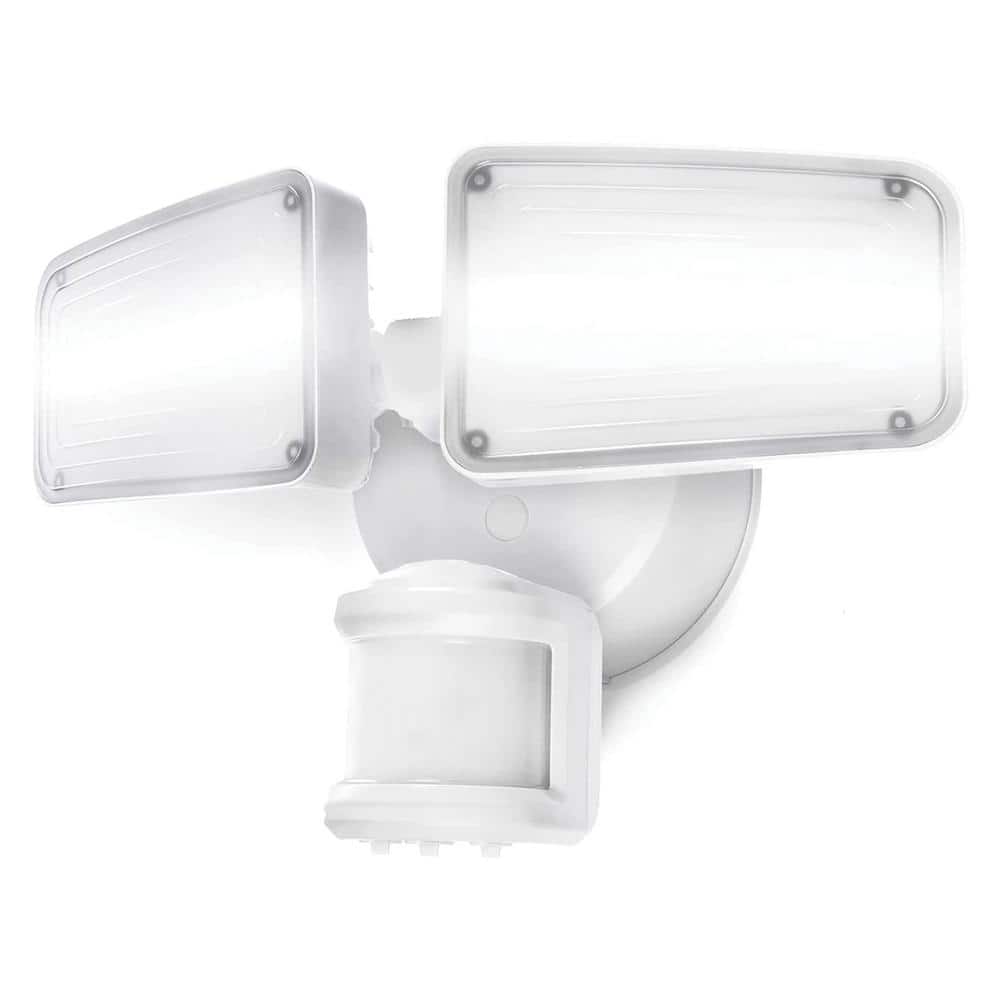 White Motion Activated Outdoor Integrated LED Twin-Head Dual-Brightness Flood Light - Hercitys