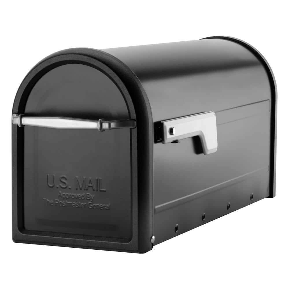 Chadwick Black, Medium, Steel, Post Mount Mailbox with Nickel Handle and Flag - Hercitys
