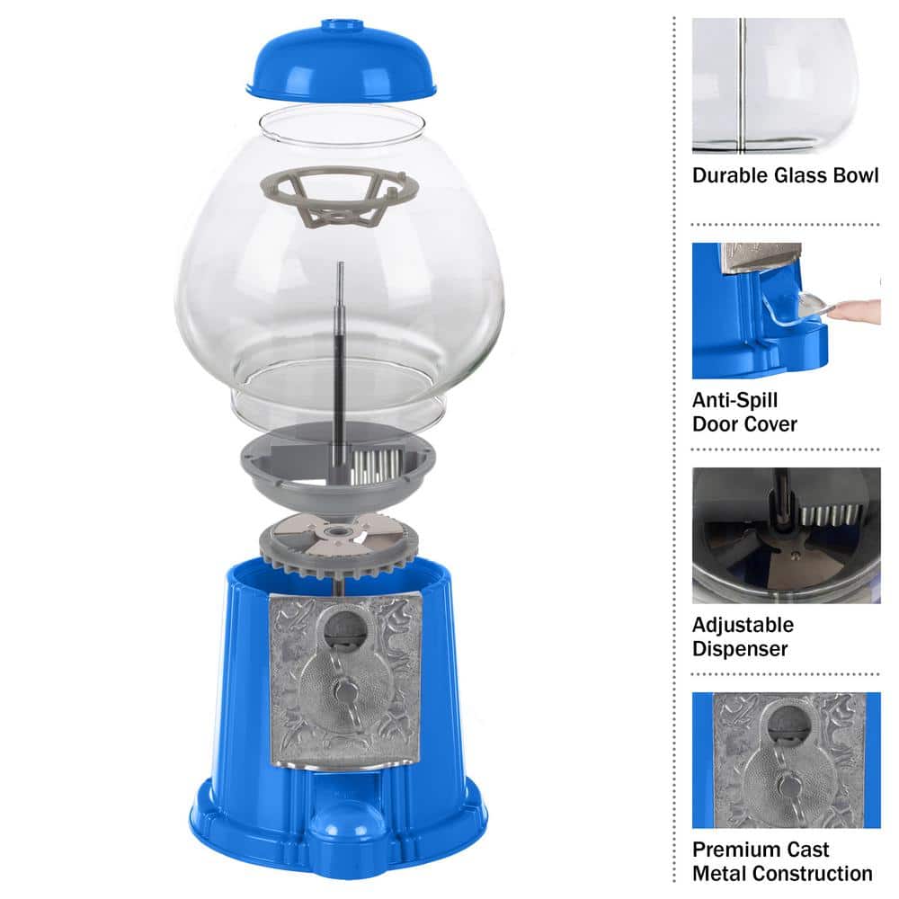 Vintage Gumball Machine – 11 in. Retro-Style, Coin-Operated Cast Metal Vending Machine with Glass Globe, and Free Spin - Hercitys