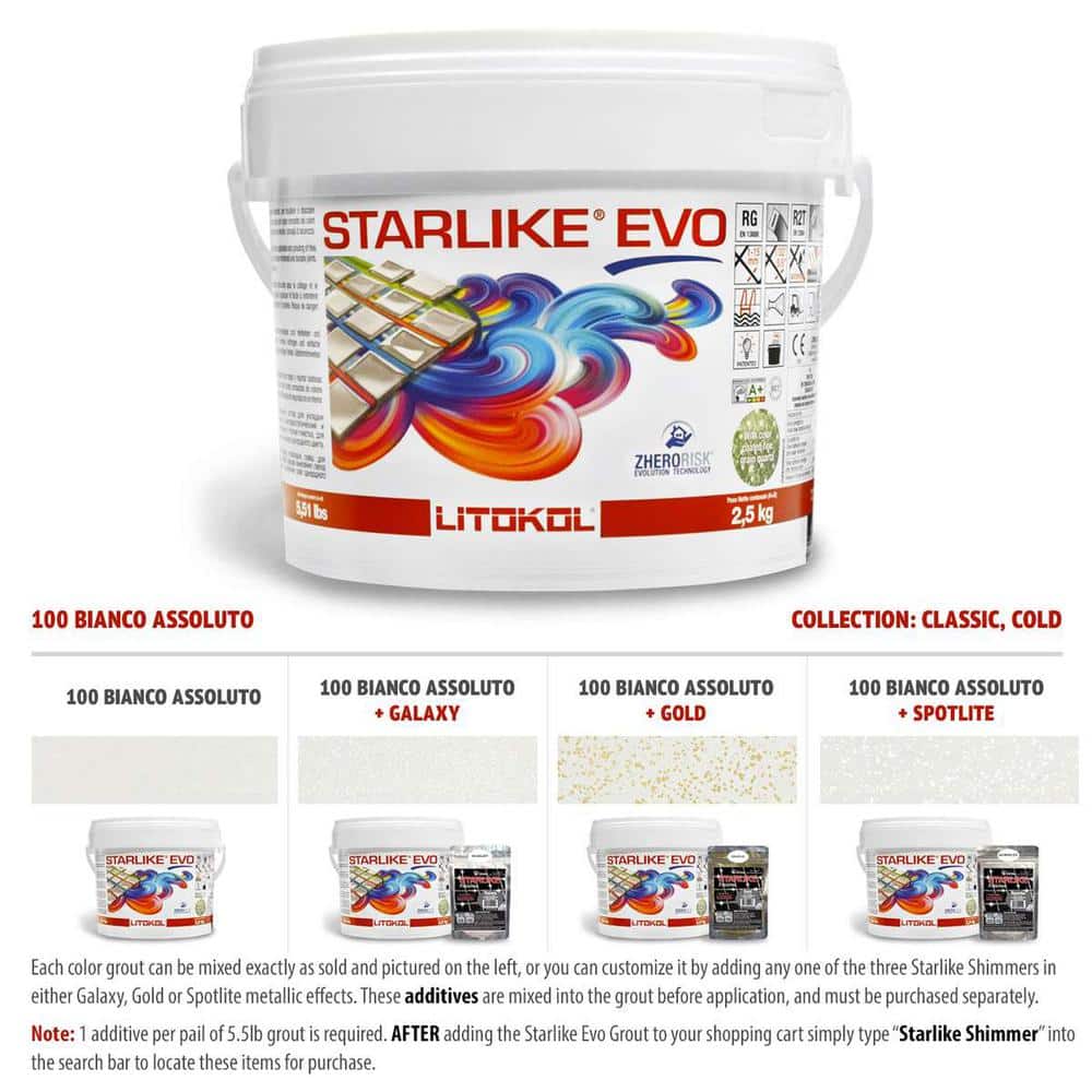 Starlike EVO Epoxy Grout 100 Bianco Assoluto Classic Collection 2.5 kg – 5.5 lbs. - Hercitys