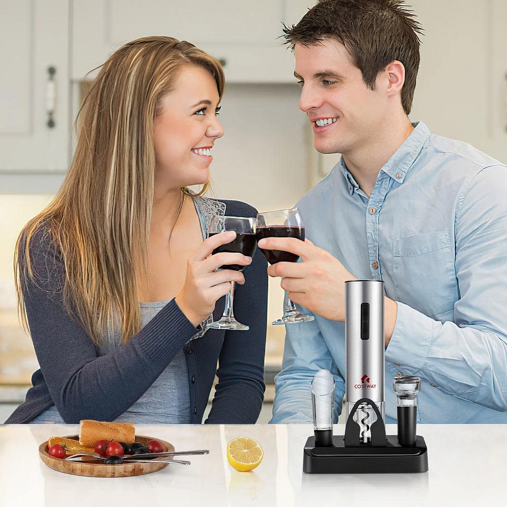 6-in-1 Black Electric Wine Bottle Opener Set Rechargeable Cordless Corkscrew Opener Set - Hercitys