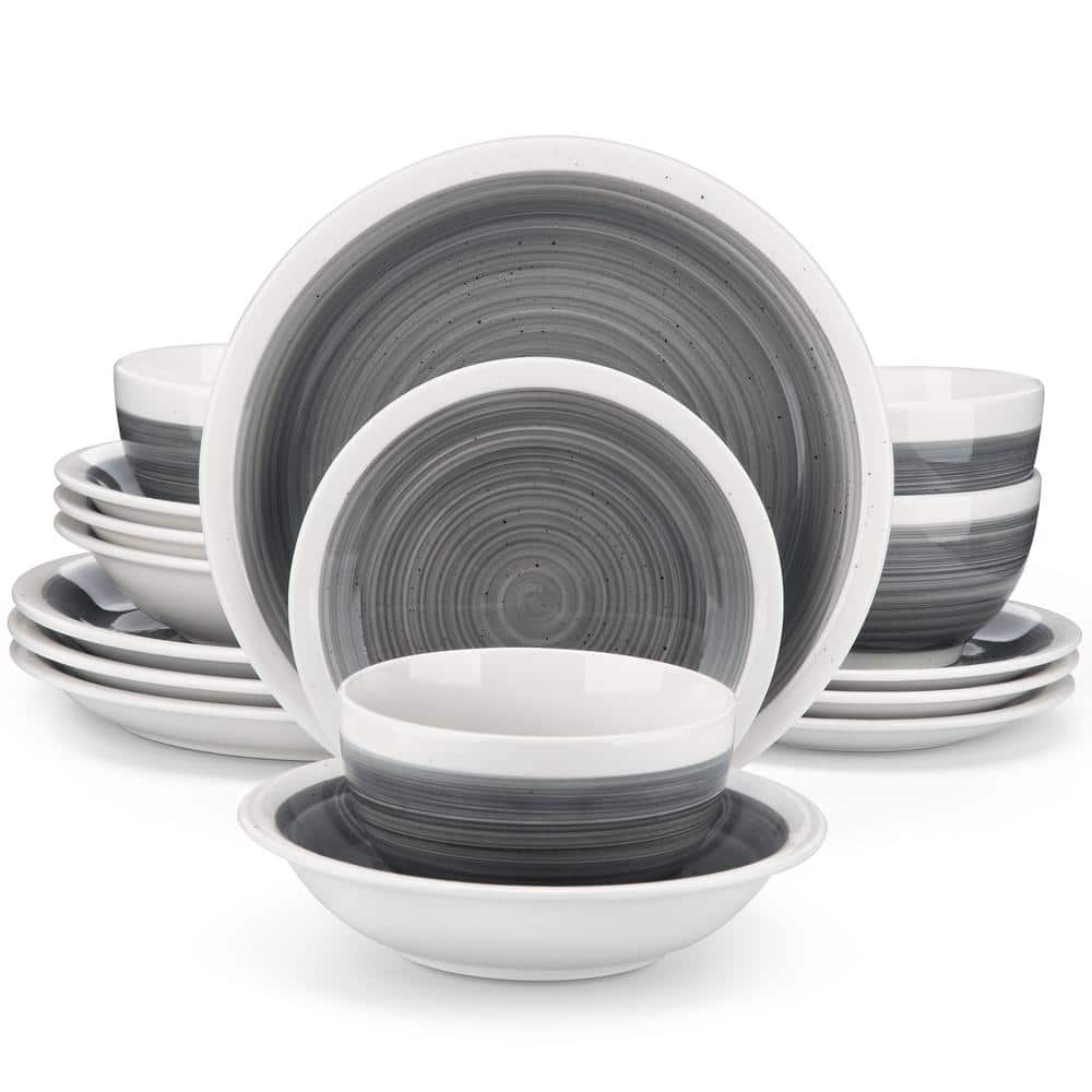 ORI 16-Piece Modern Gray Stoneware Dinnerware Set Tableware (Service for 4) - Hercitys