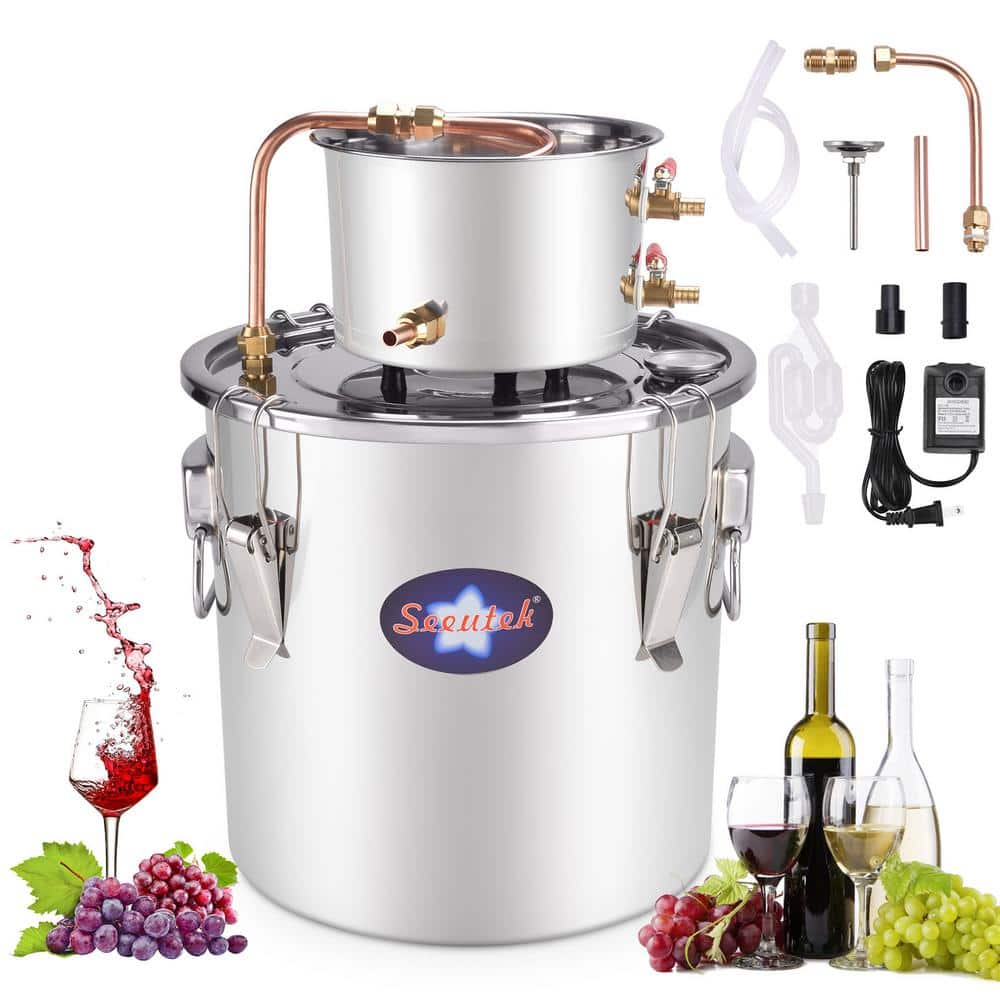 Alcohol Still 5 Gal. Stainless Steel Water Alcohol Distiller Home Brewing Kit Build-in Thermometer for DIY Wine - Hercitys