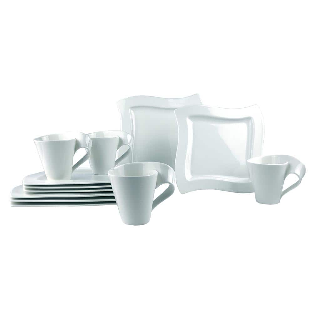 New Wave 12-Piece Modern Glazed Porcelain Dinnerware Set (Service for 4) - Hercitys