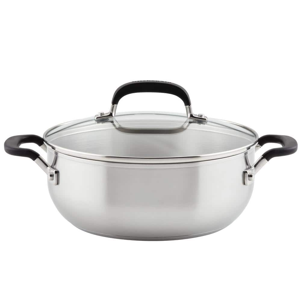 Stainless Steel, 4 qt. Stainless Steel Casserole in Silver with Lid - Hercitys