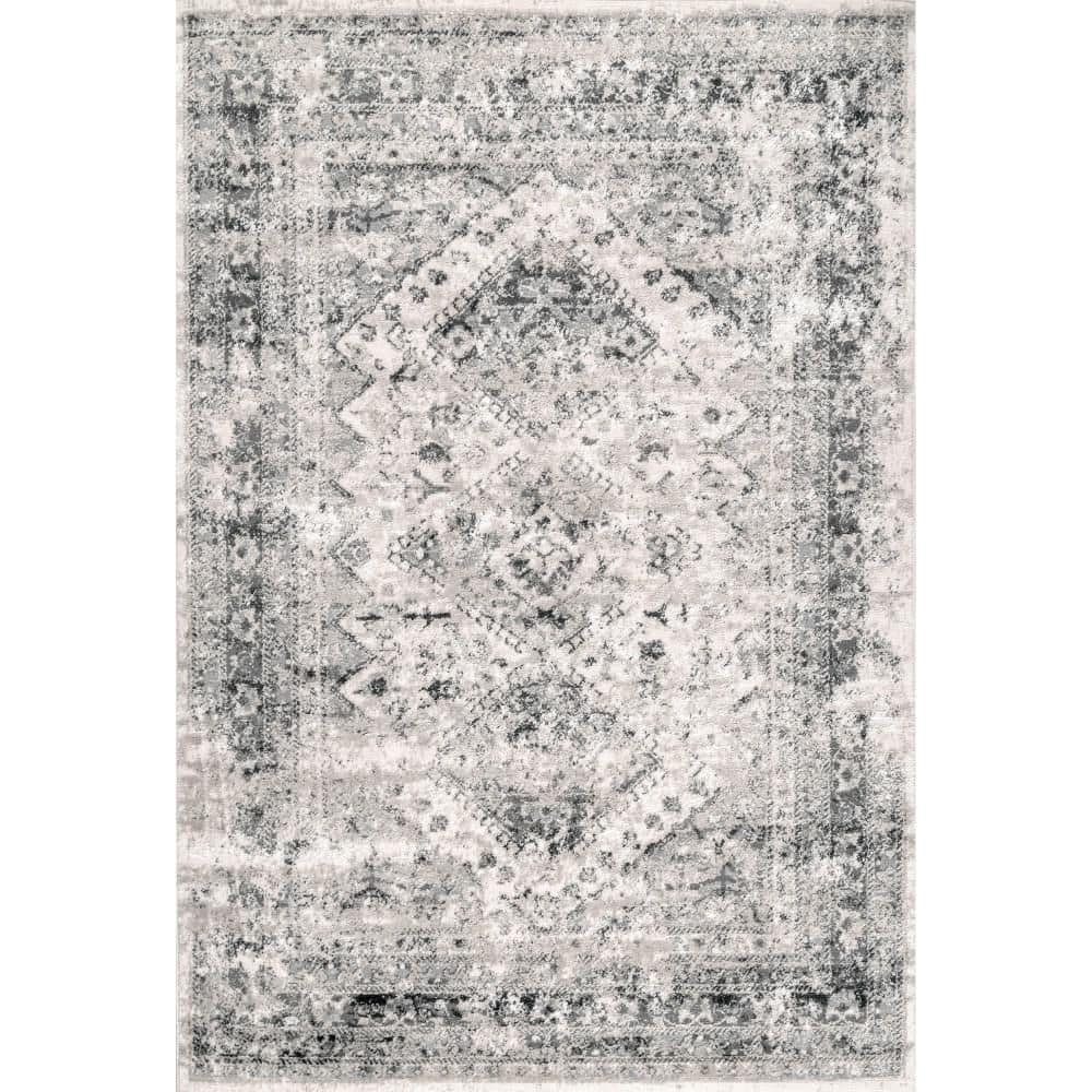 Shaunte Faded Vintage 9 ft. x 12 ft. Silver Indoor Area Rug - Hercitys