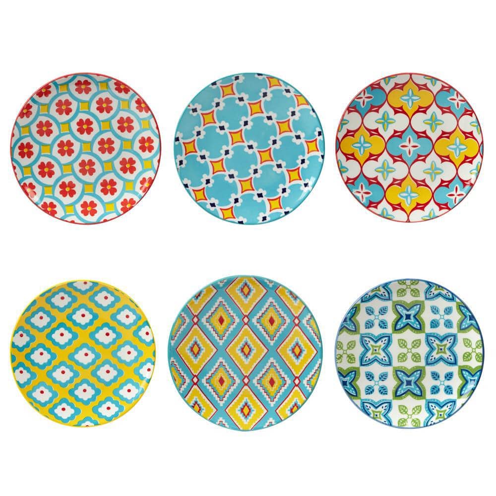 Damask Floral 6 in. Multicolored Canape Plate (Set of 6) - Hercitys