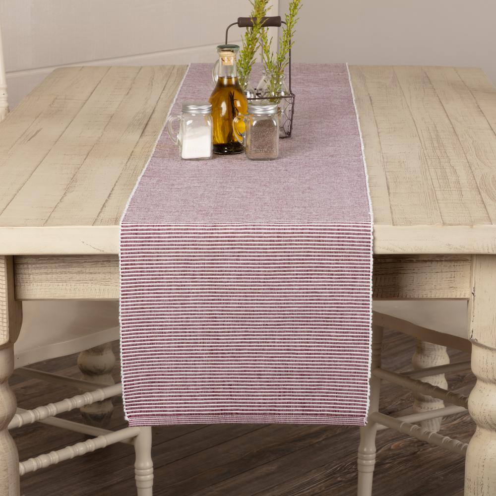 Ashton 13 in. W x 90 in. L Red Burgundy, Creme Striped Cotton Table Runner - Hercitys