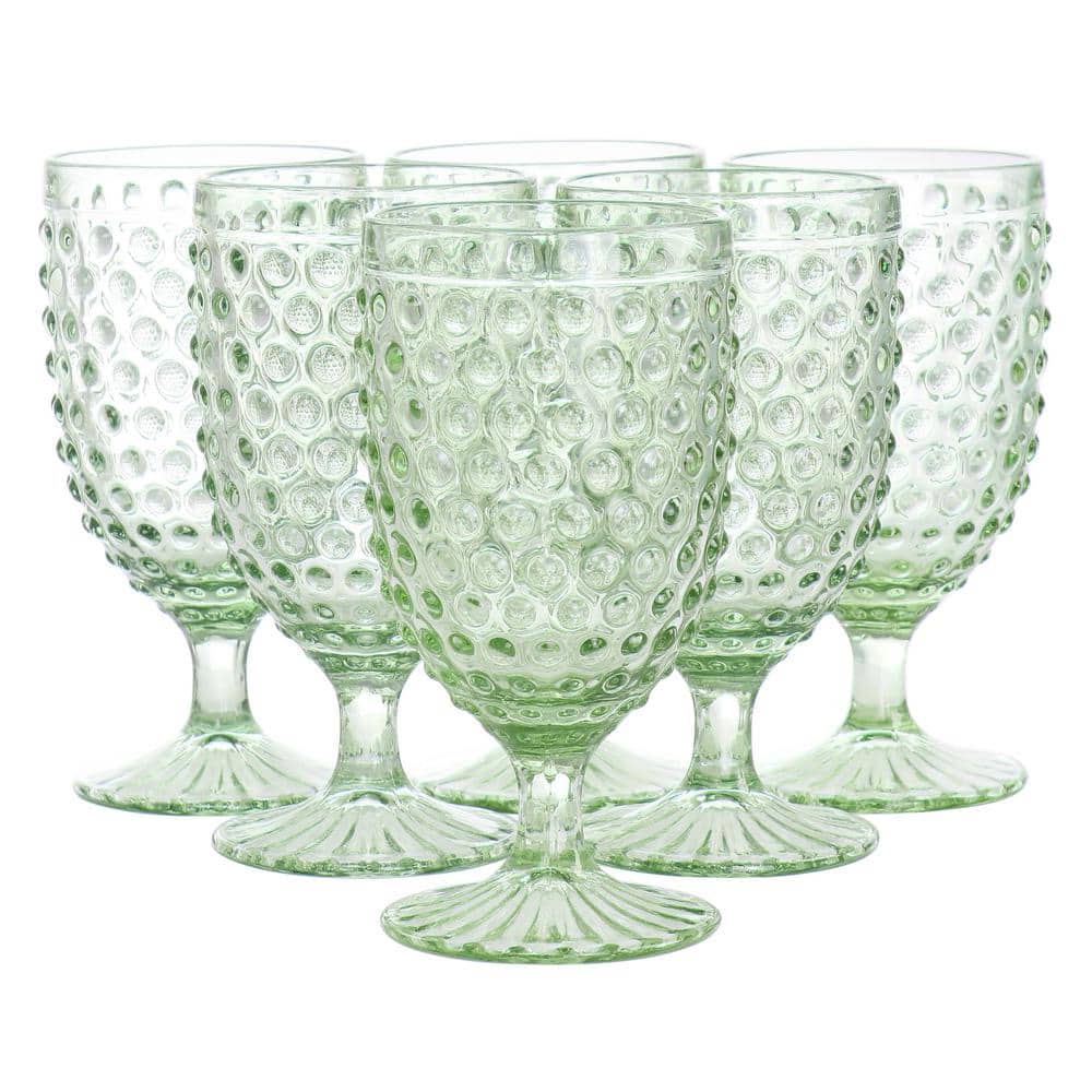 6 Piece 14.2 oz. Clear glass Hobnail Goblet Drinkware Set in Green - Hercitys