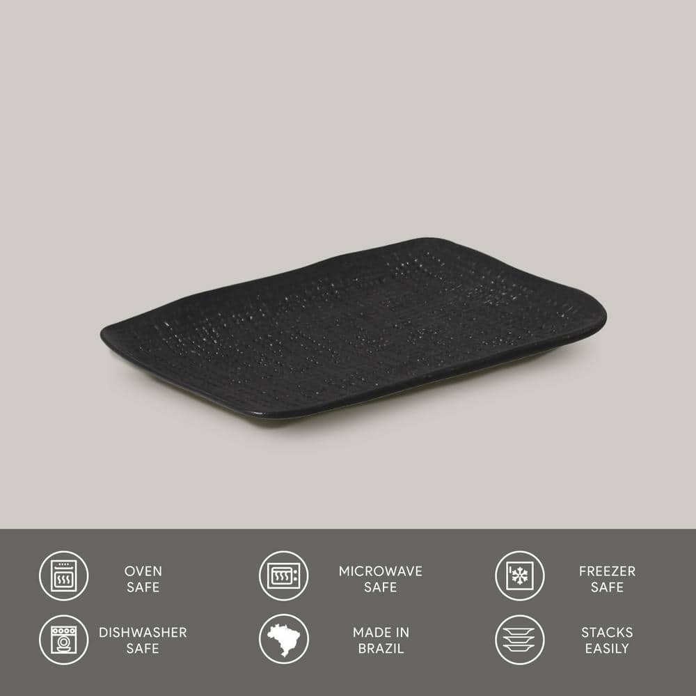 7.08 in. Matte Black Stoneware Rectangular Platter Juta (Set of 4) - Hercitys