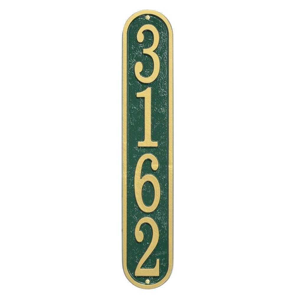 Fast and Easy Vertical House Number Plaque, Green/Gold - Hercitys