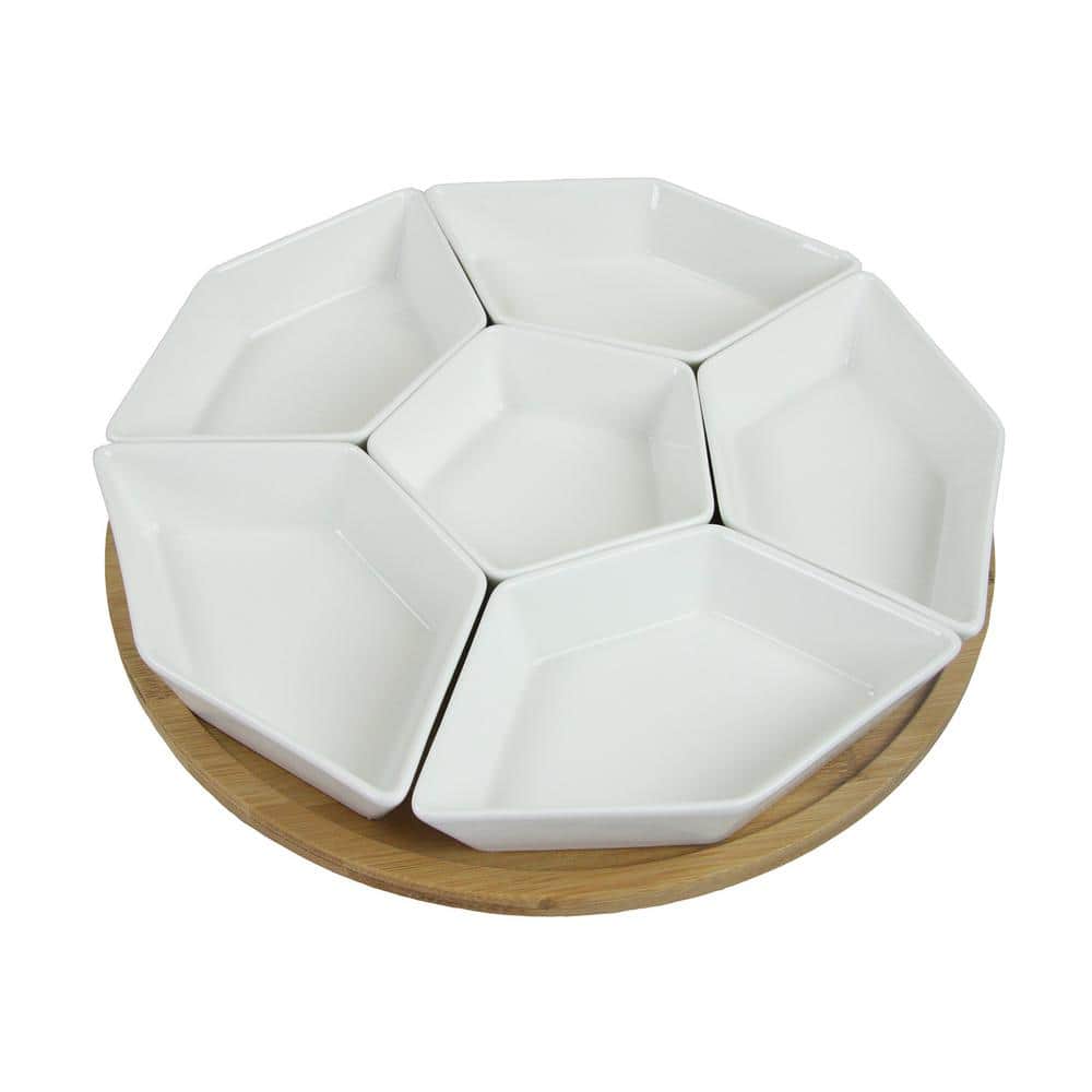 6-Compartment White Lazy Susan Appetizer and Condiment Server Set - Hercitys