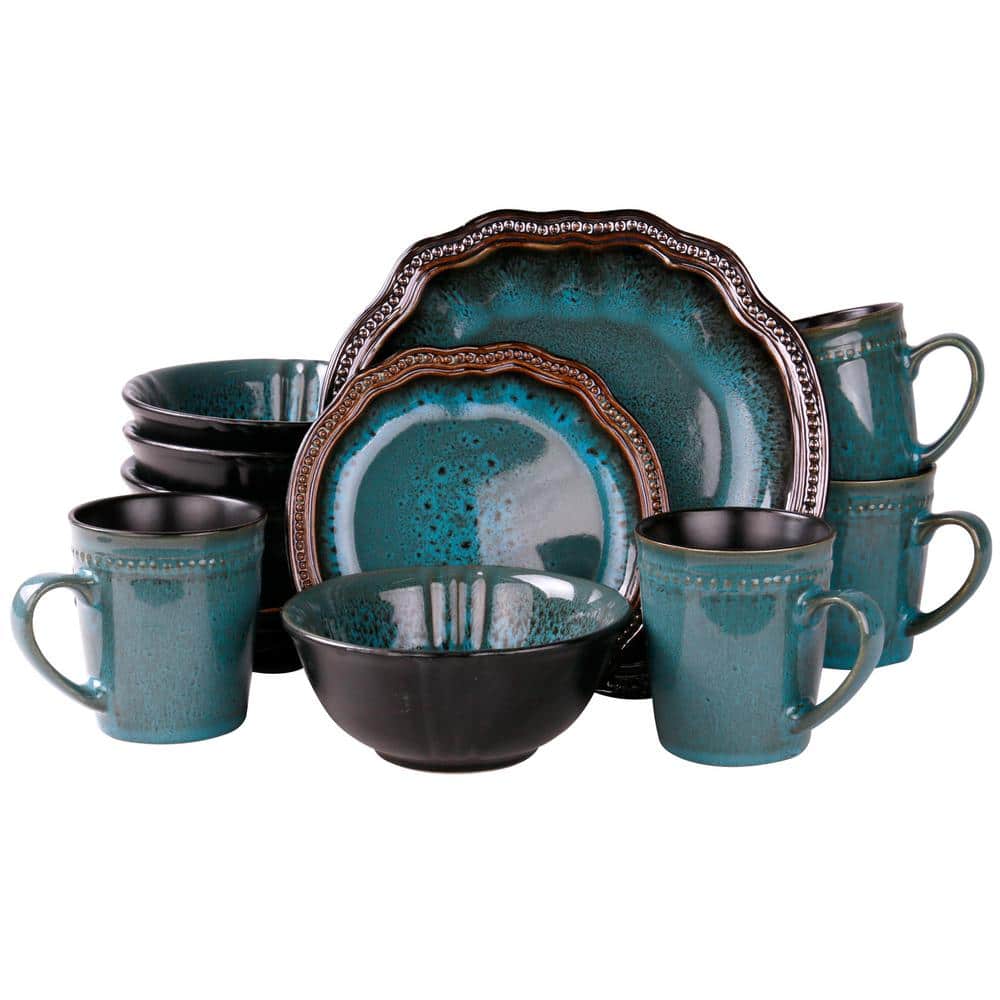 Mystic Waves 16-Piece Modern Blue Stoneware Dinnerware Set (Service for 4) - Hercitys