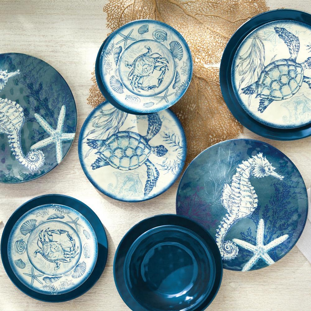 Oceanic 12-Piece Seasonal Multicolored Melamine Dinnerware Set (Service for 4) - Hercitys