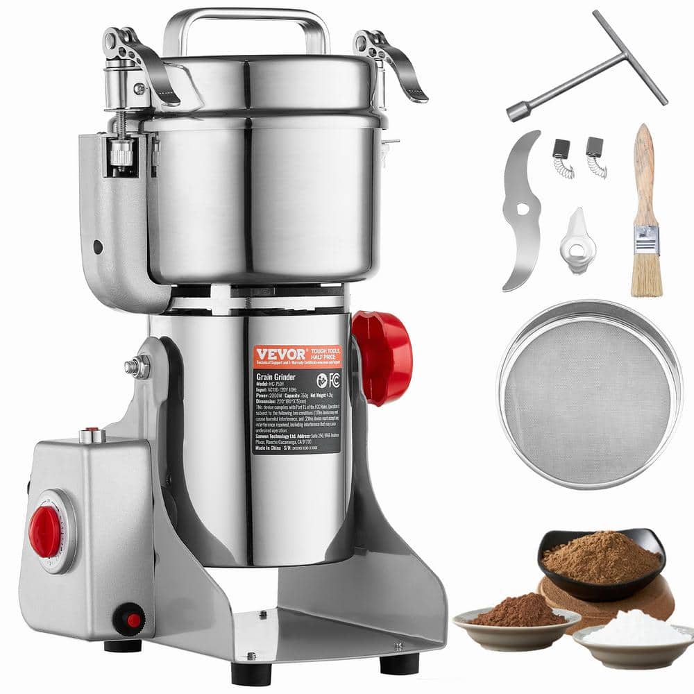 750g Electric Grain Mill Grinder, High Speed 2000-Watt Commercial Spice Grinders, Steel Pulverize Powder Machine - Hercitys