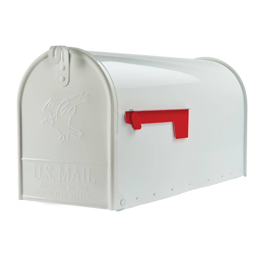 Elite White, Large, Steel, Post Mount Mailbox - Hercitys