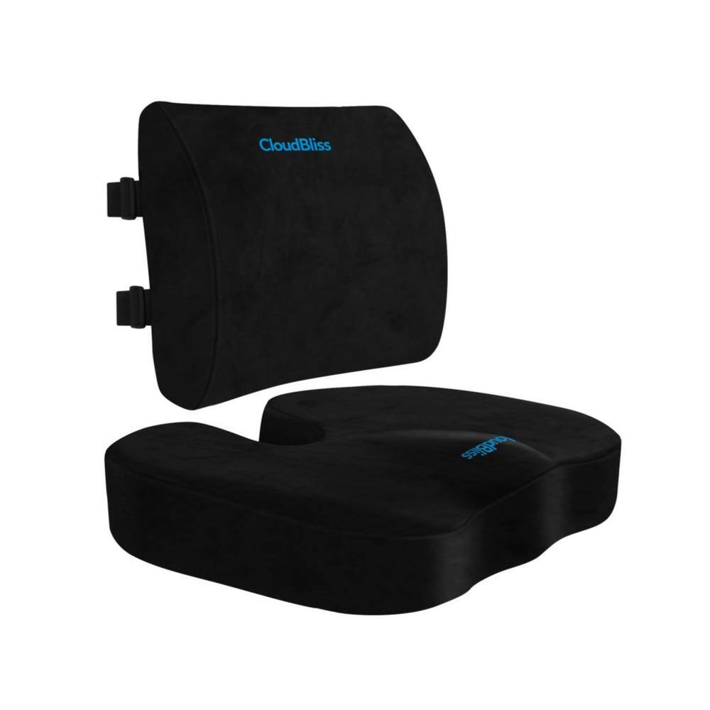 Black X-Large Seat Cushion for Office Chair, Car Seat, Lumbar and Back Support Memory Foam Pillow - Hercitys