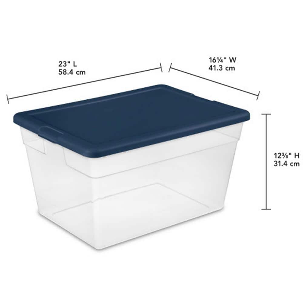 Stackable 56 qt. Storage Tote with Marine Blue Lid in Clear (8-Pack) - Hercitys