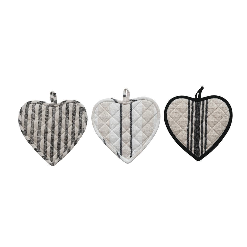 Cotton Quilted Black and White Heart Shaped Pot Holder (3-Pack) - Hercitys
