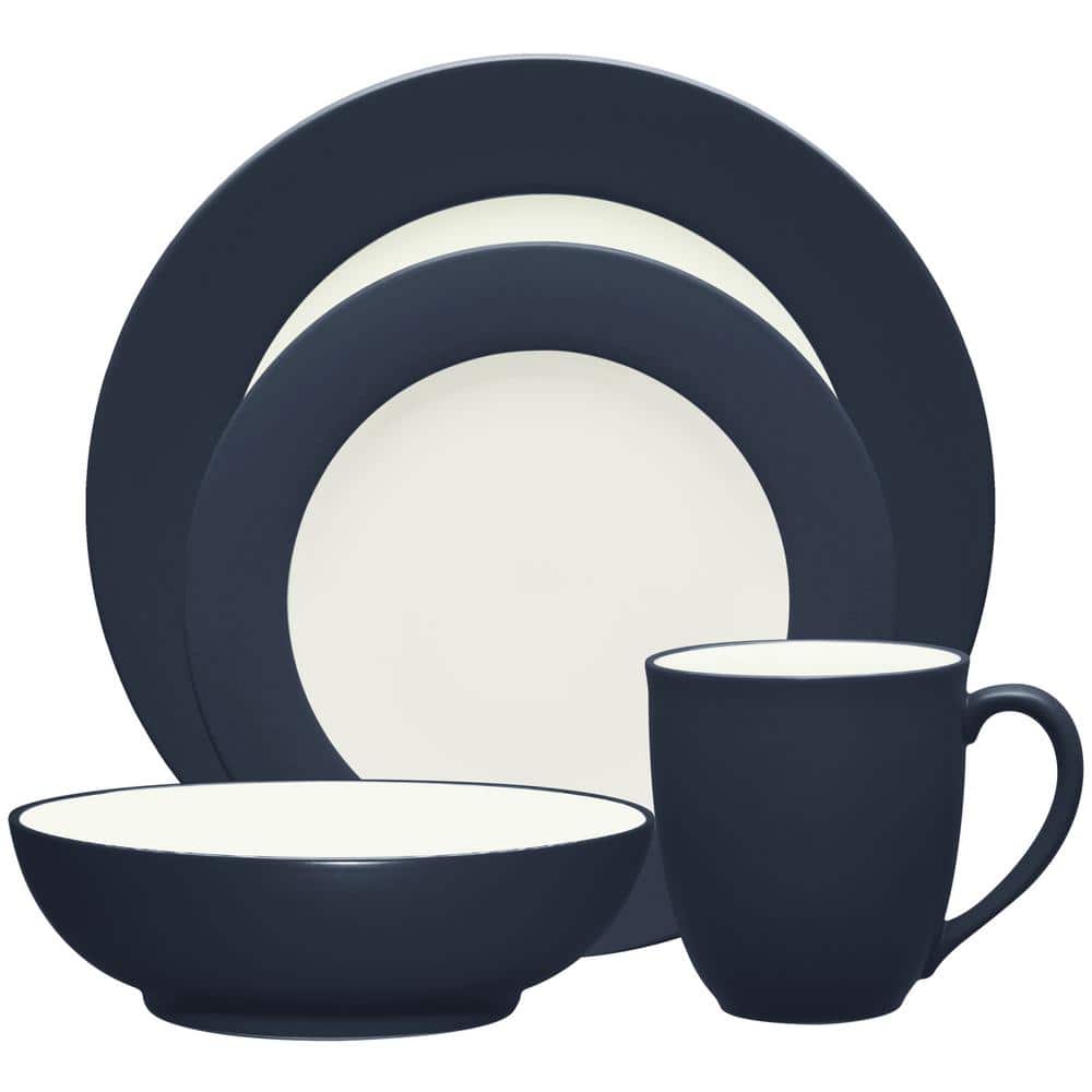 Colorwave Navy 4-Piece (Blue) Stoneware Square Place Setting, Service for 1 - Hercitys