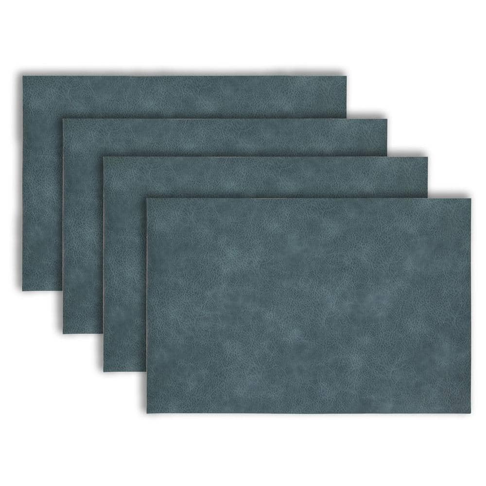 Florence 18 in. x 12 in. Blue and Navy Reversible Vegan Leather Wipe Clean Placemat Set of 4 - Hercitys